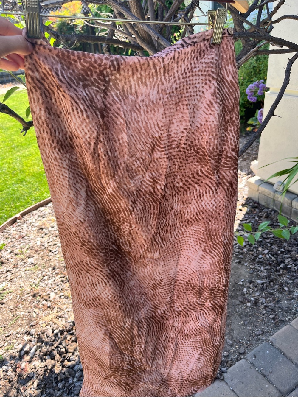 100% Silk Kate Hill Pink & Brown Midi Skirt